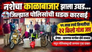 Photo of नशेचा काळाबाजार झाला उघड… जिल्ह्यात पोलिसांची धडक कारवाई; ११ लाख रुपये किमतीचा २२ किलो गांजा जप्त… शेगाव – खामगाव मार्गावर दोघे ताब्यात; नांदुरा पोलिसांकडूनही तरुणावर गुन्हा दाखल